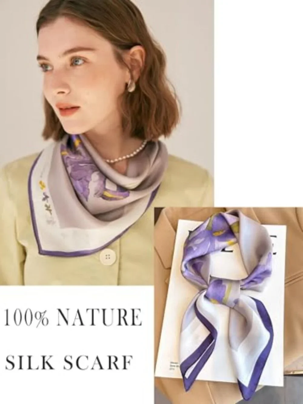 100% Mulberry Silk Square Scarf Women Lightweight Hair Wrap Neckerchief 21